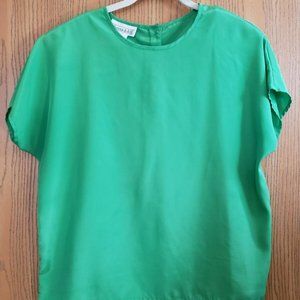 VINTAGE 80s Shimmery Green L Top w/ shoulder pads